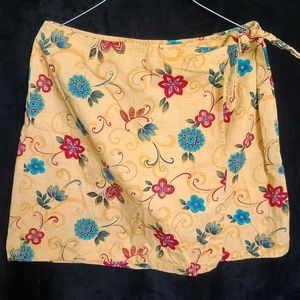 Y2k Yellow Floral White Stag Wrap Mini Skirt